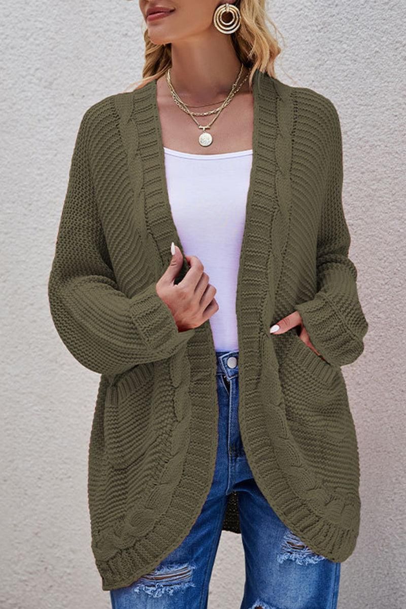 WOMEN OVERSIZED RIBBED HEM MID LENGTH CARDIGAN - Doublju