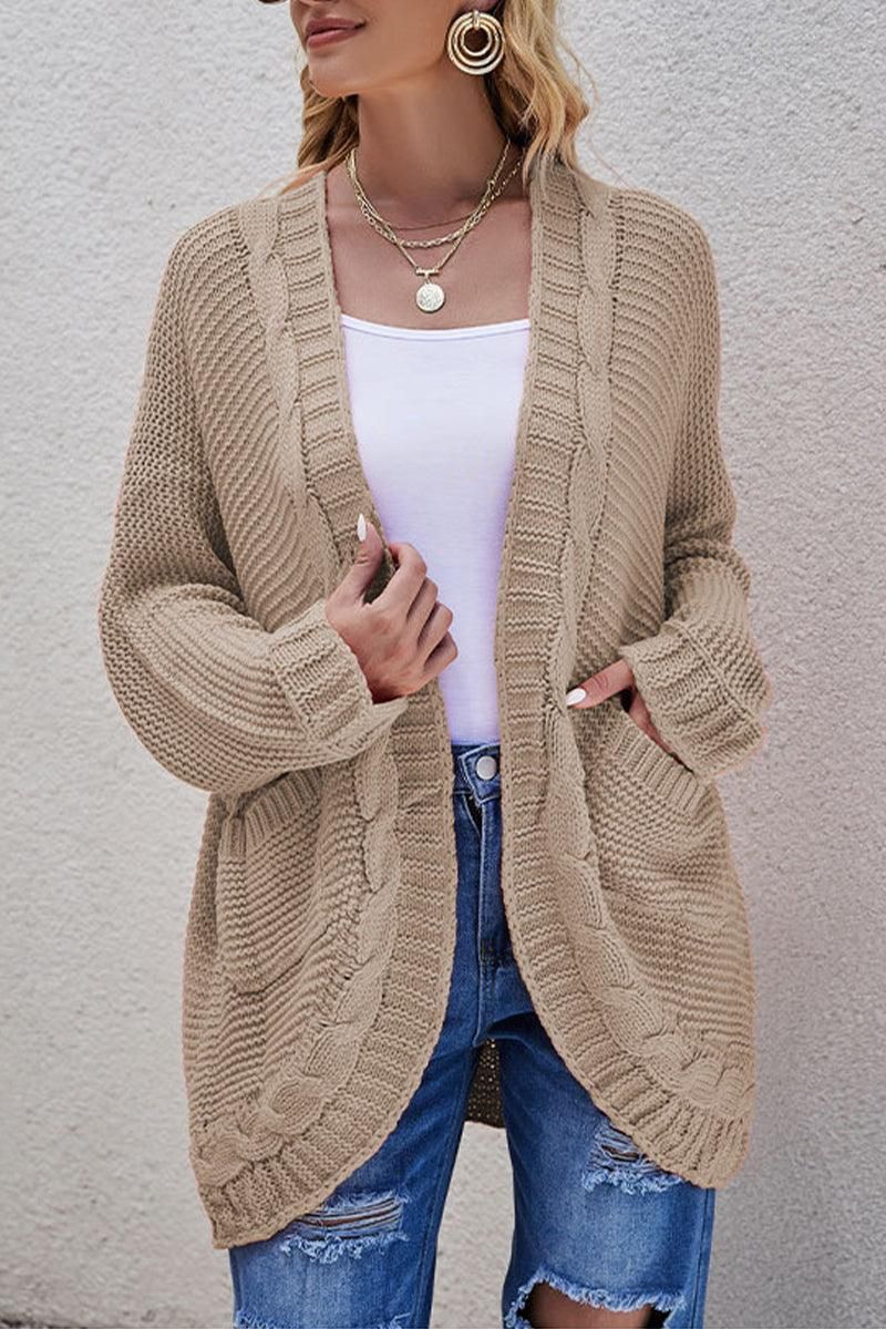 WOMEN OVERSIZED RIBBED HEM MID LENGTH CARDIGAN - Doublju