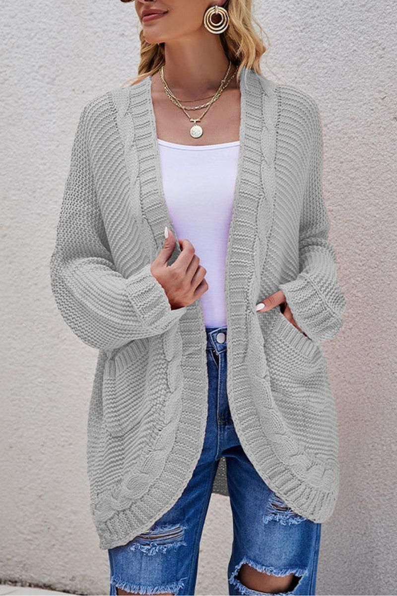 WOMEN OVERSIZED RIBBED HEM MID LENGTH CARDIGAN - Doublju