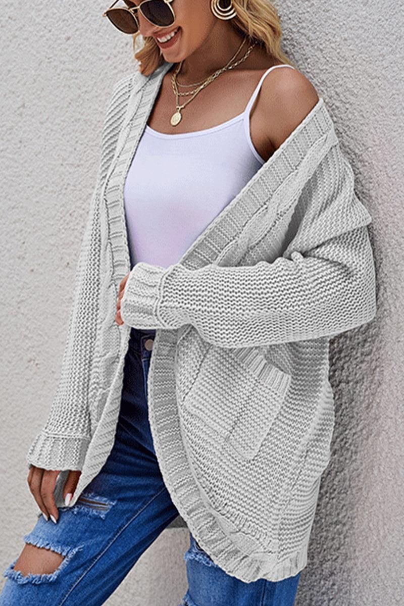 WOMEN OVERSIZED RIBBED HEM MID LENGTH CARDIGAN - Doublju
