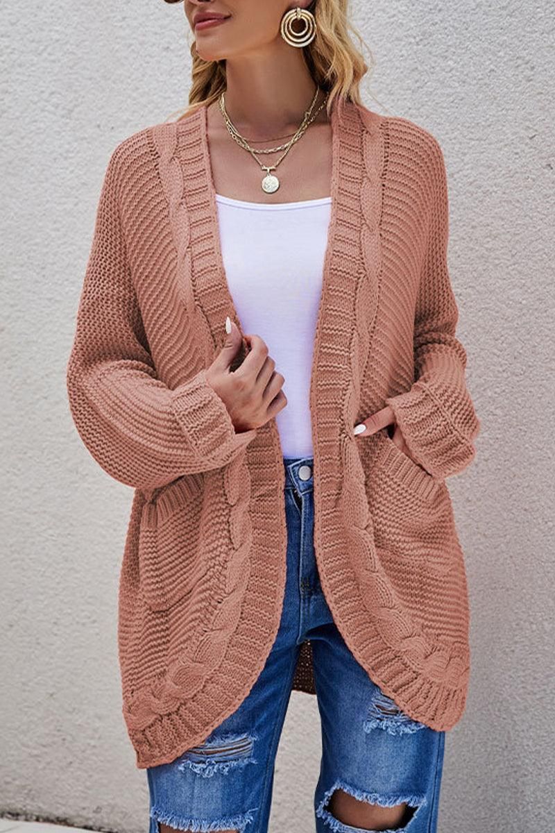 WOMEN OVERSIZED RIBBED HEM MID LENGTH CARDIGAN - Doublju