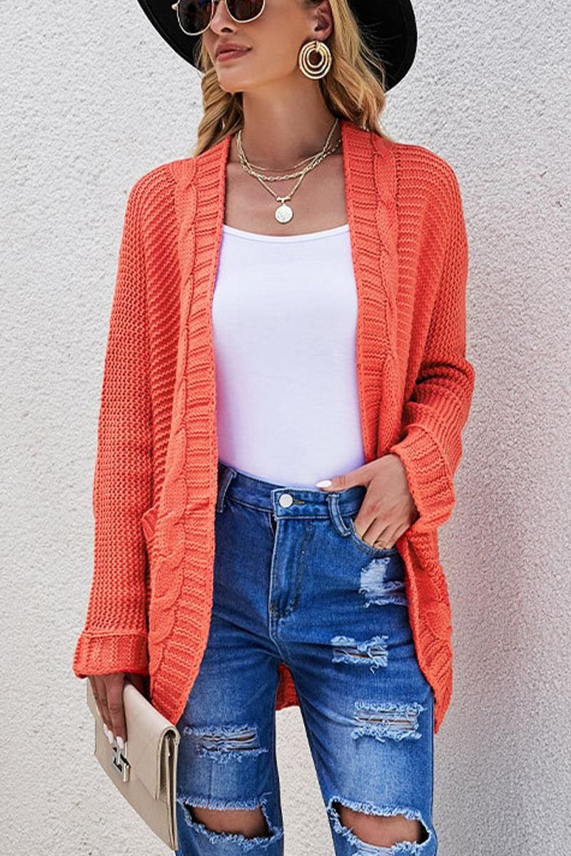 WOMEN OVERSIZED RIBBED HEM MID LENGTH CARDIGAN - Doublju