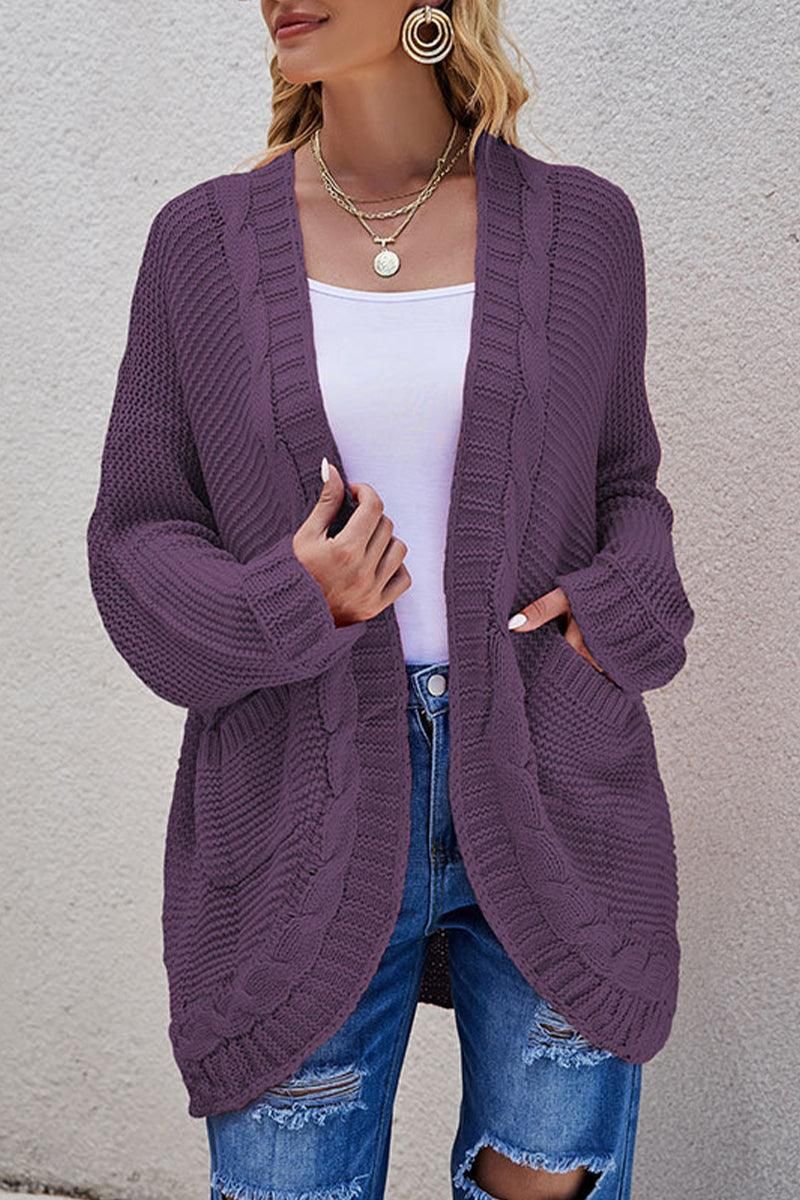 WOMEN OVERSIZED RIBBED HEM MID LENGTH CARDIGAN - Doublju