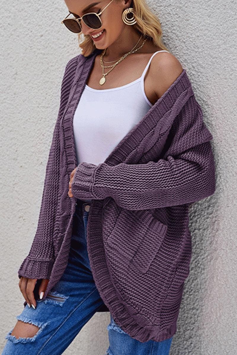 WOMEN OVERSIZED RIBBED HEM MID LENGTH CARDIGAN - Doublju