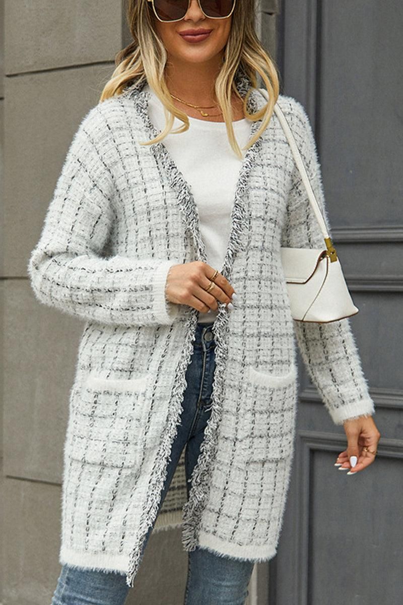 DISTRESSED PLAID PATTERN CARDIGAN FOR WOMEN - Doublju