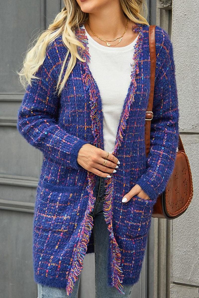 DISTRESSED PLAID PATTERN CARDIGAN FOR WOMEN - Doublju