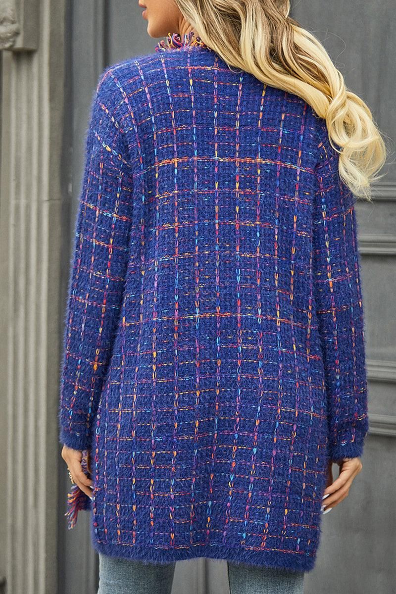 DISTRESSED PLAID PATTERN CARDIGAN FOR WOMEN - Doublju