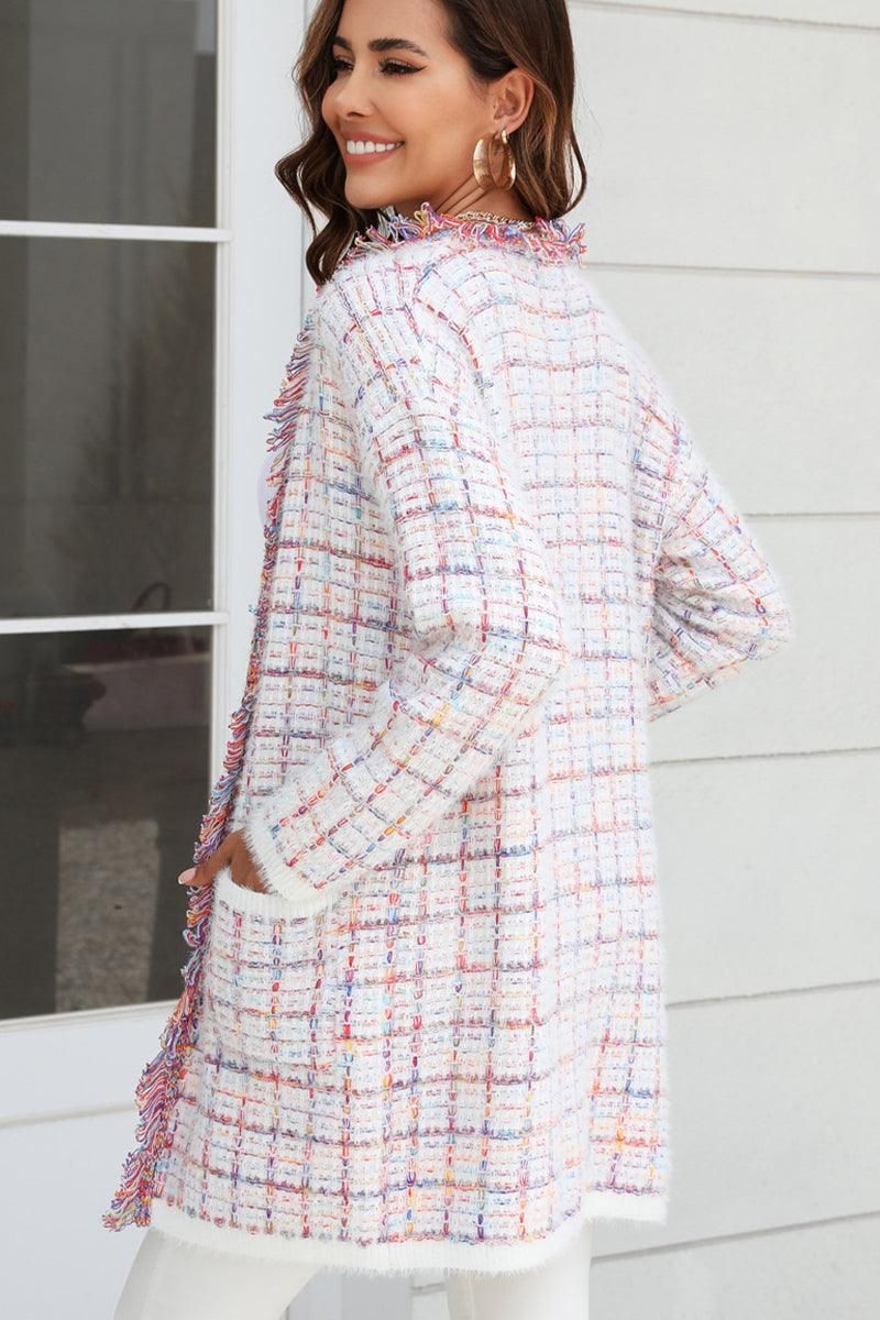 DISTRESSED PLAID PATTERN CARDIGAN FOR WOMEN - Doublju