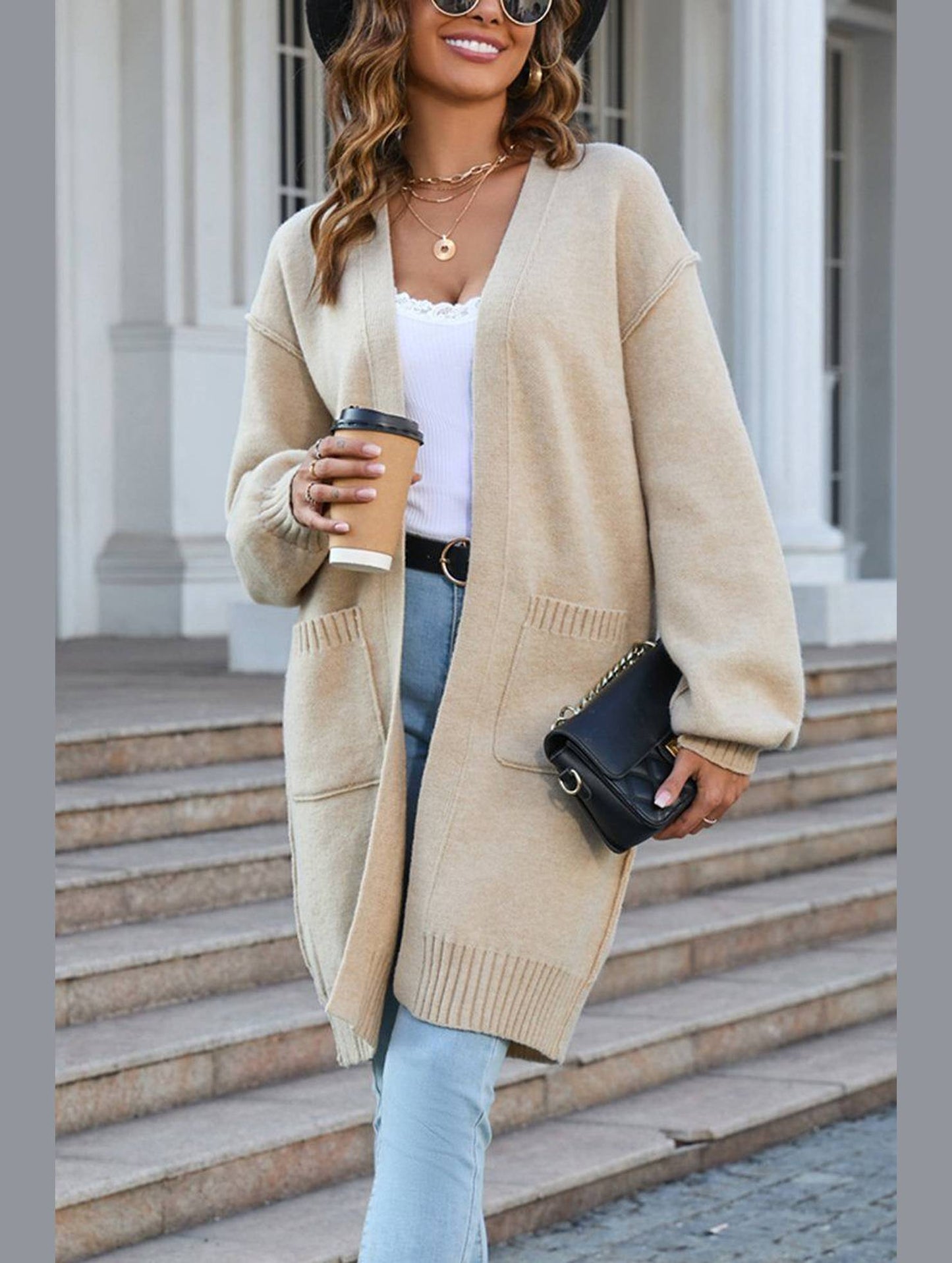 Women??¢s Ribbed Open Front Cardigan with Pockets | Casual Knitwear