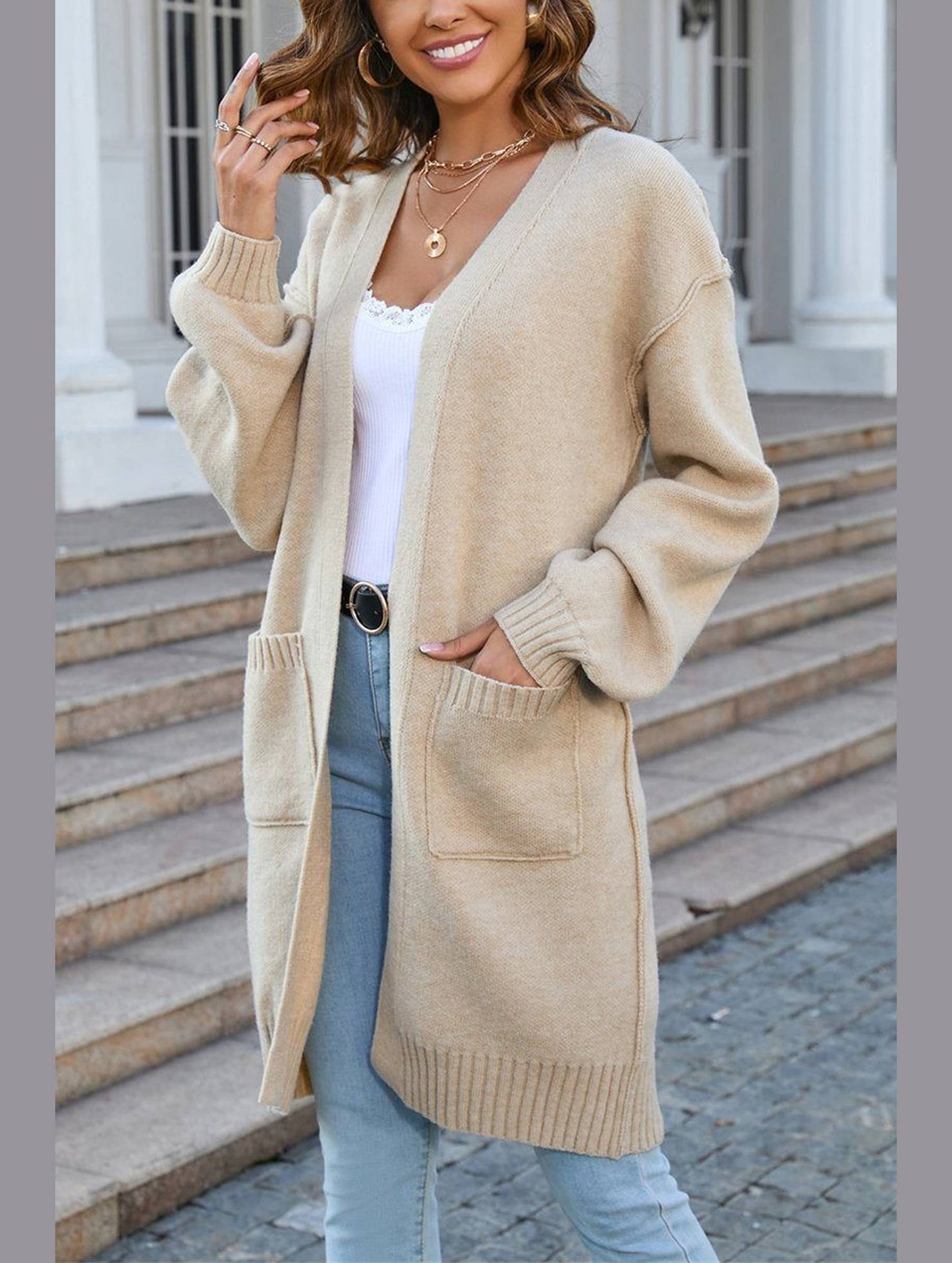 Women??¢s Ribbed Open Front Cardigan with Pockets | Casual Knitwear