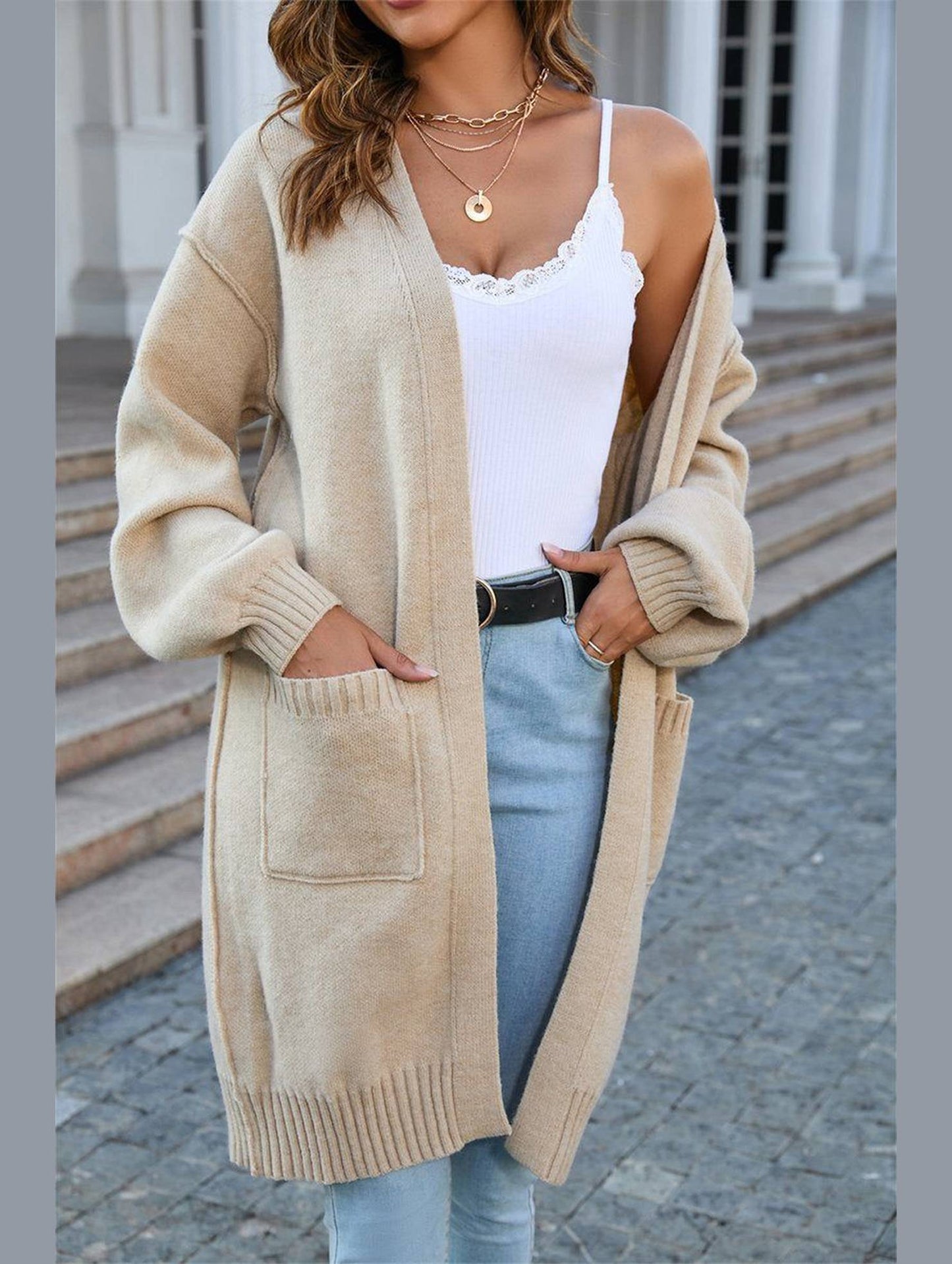 Women??¢s Ribbed Open Front Cardigan with Pockets | Casual Knitwear