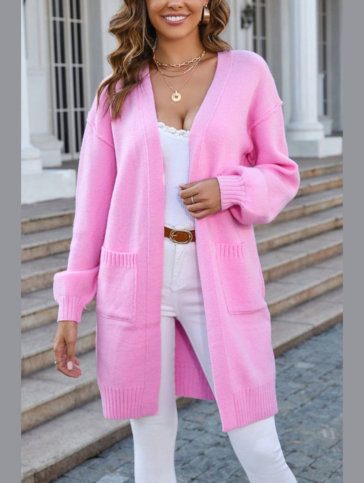 Women??¢s Ribbed Open Front Cardigan with Pockets | Casual Knitwear