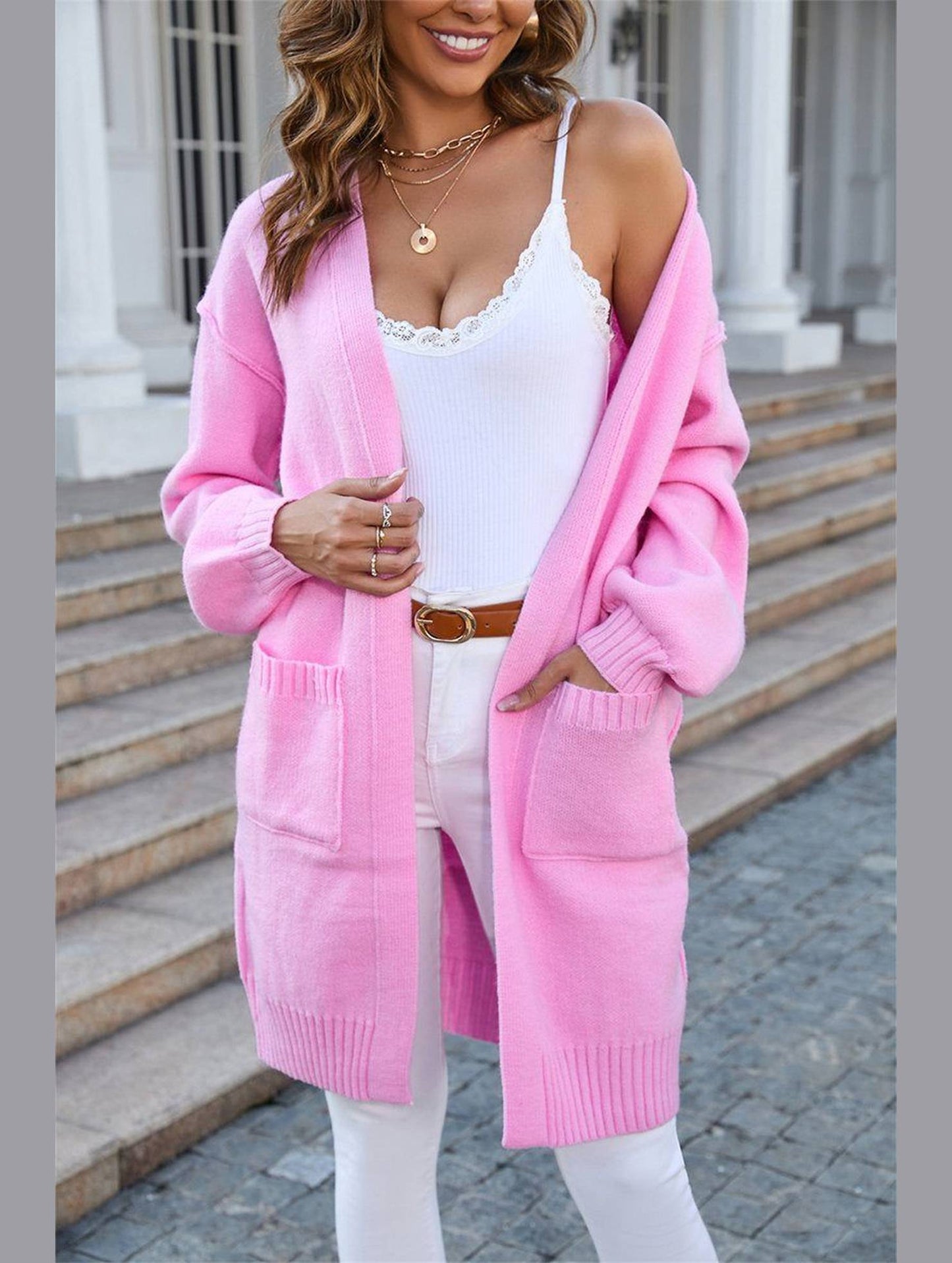 Women??¢s Ribbed Open Front Cardigan with Pockets | Casual Knitwear