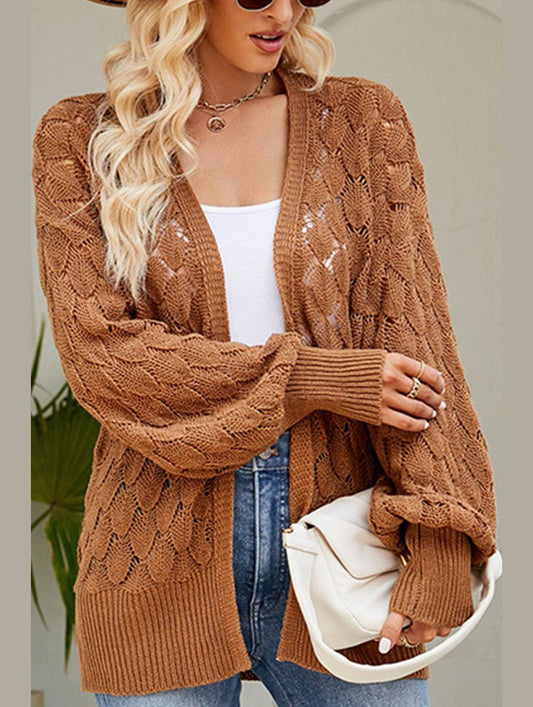 WOMEN HOLLOW OUT KNITTED SWEAT CARDIGAN