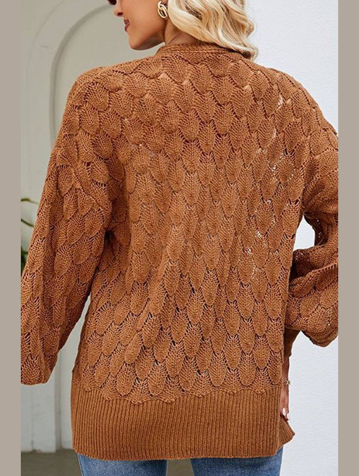 WOMEN HOLLOW OUT KNITTED SWEAT CARDIGAN