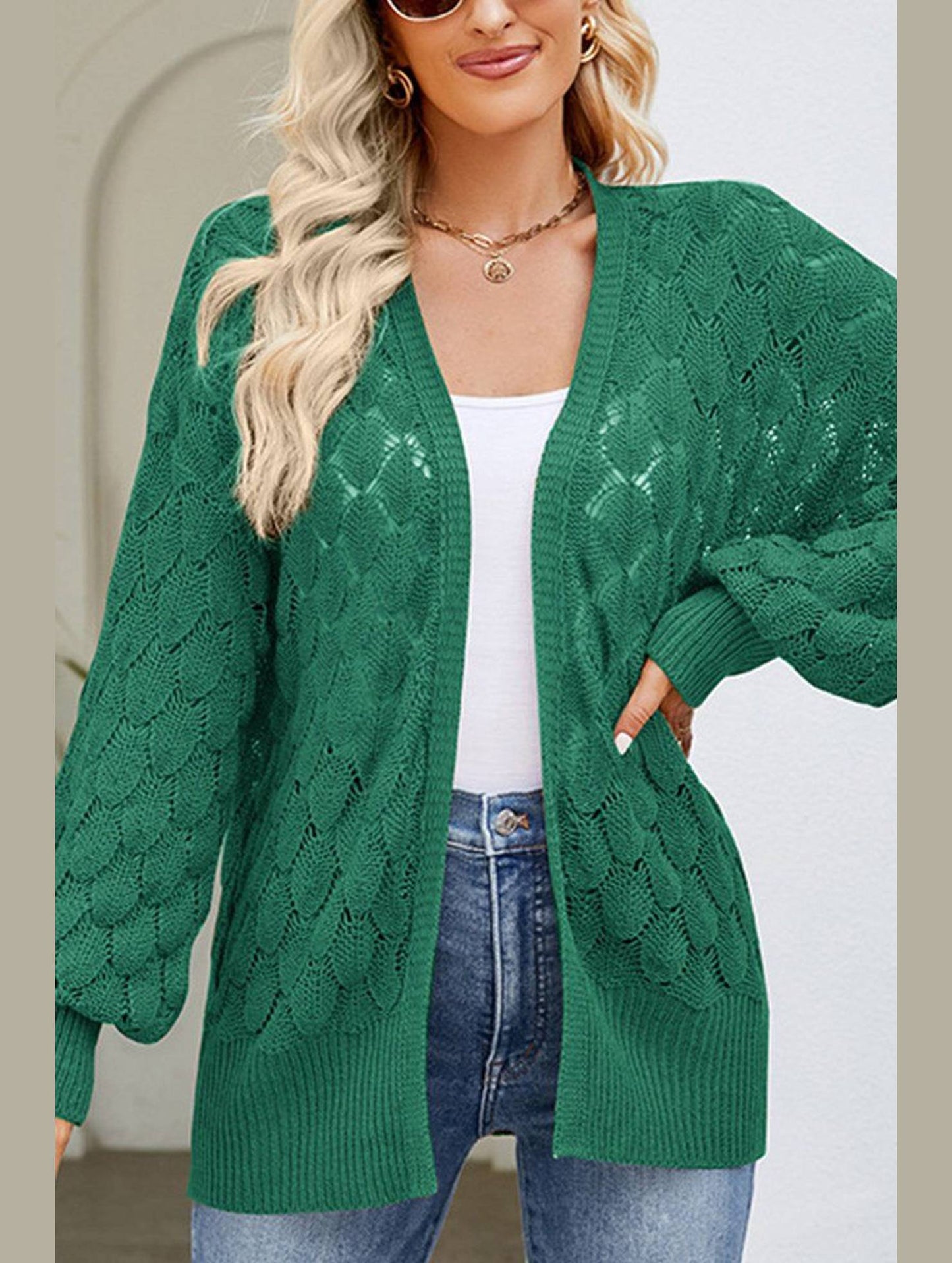 WOMEN HOLLOW OUT KNITTED SWEAT CARDIGAN