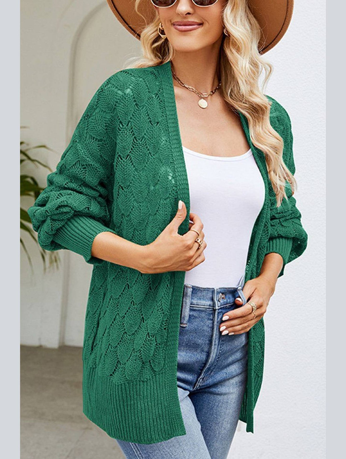 WOMEN HOLLOW OUT KNITTED SWEAT CARDIGAN