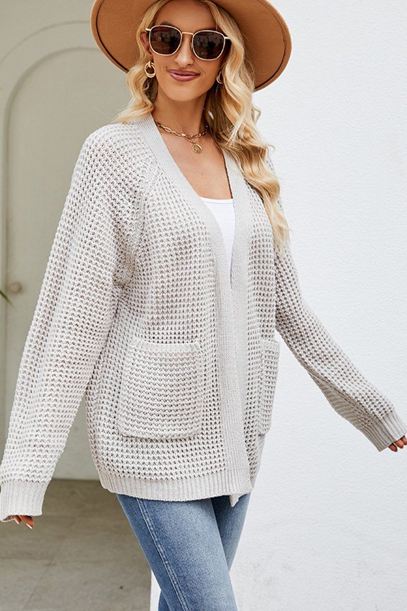 WOMEN RIBBED KNIT CARDIGAN WITH POCKETS