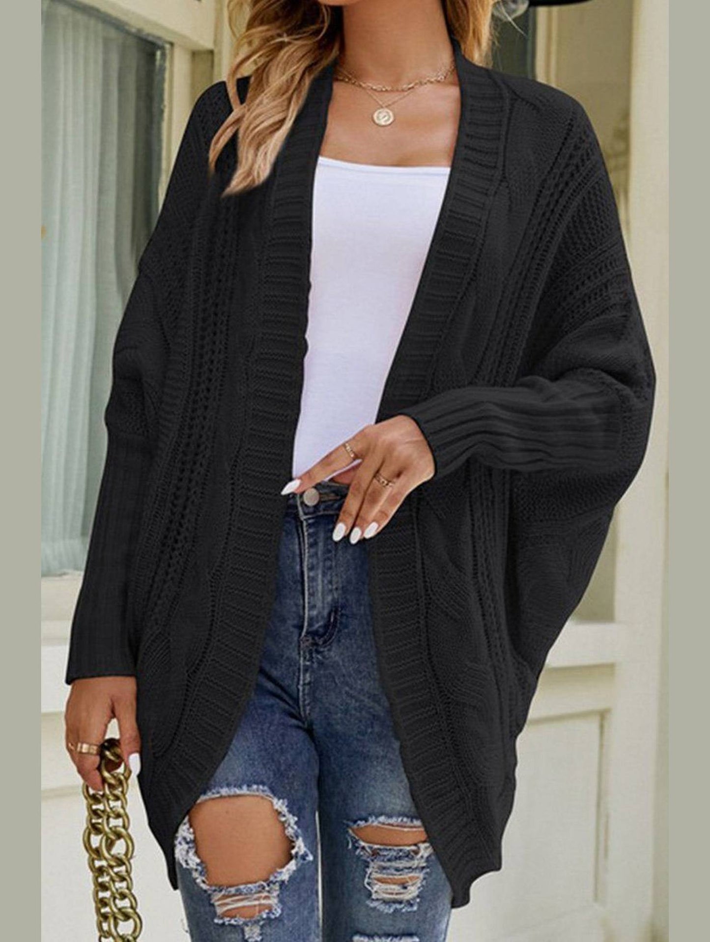 WOMEN CHUNKY KNITTED SOLID FALL WINTER CARDIGAN