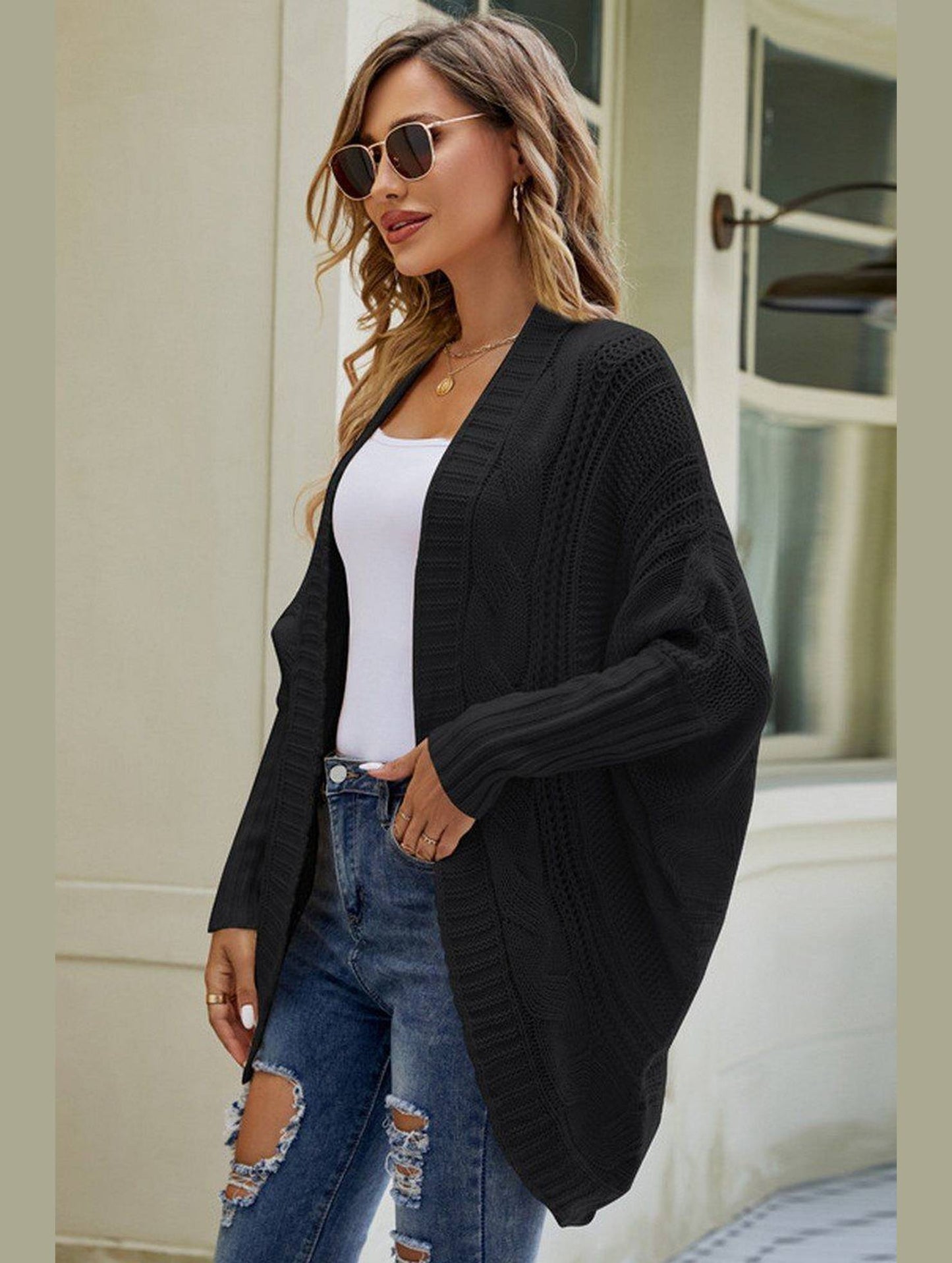 WOMEN CHUNKY KNITTED SOLID FALL WINTER CARDIGAN