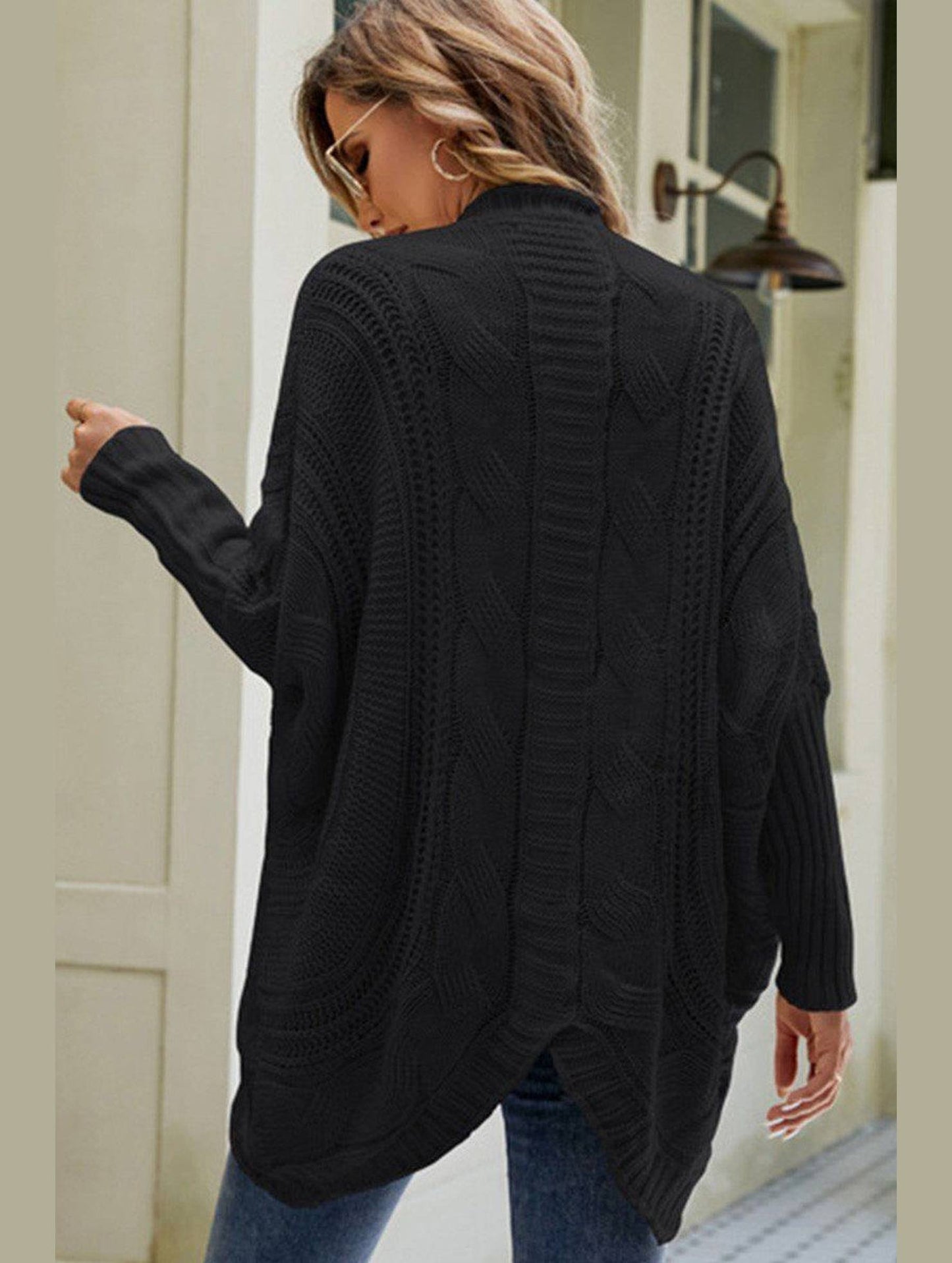 WOMEN CHUNKY KNITTED SOLID FALL WINTER CARDIGAN