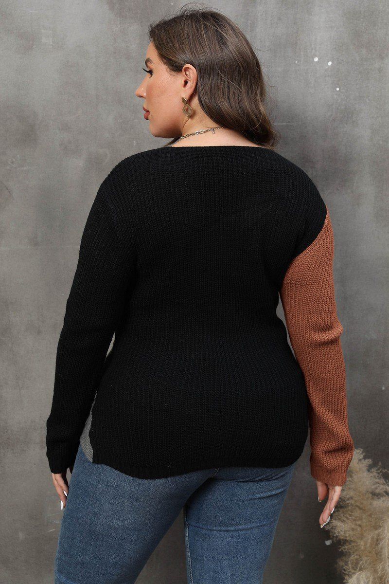 WOMEN PLUS SIZE SEXY DEEP NECK CROSS WRAP SWEATER