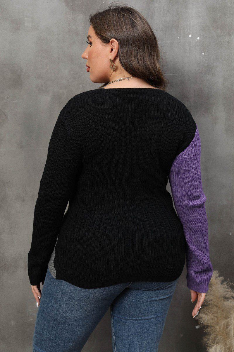 WOMEN PLUS SIZE SEXY DEEP NECK CROSS WRAP SWEATER