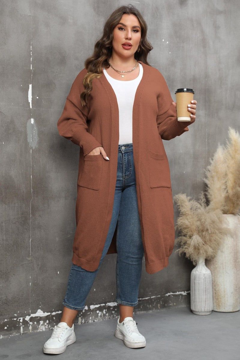 WOMEN PLUS SIZE OPEN FRONT KNIT CARDIGAN