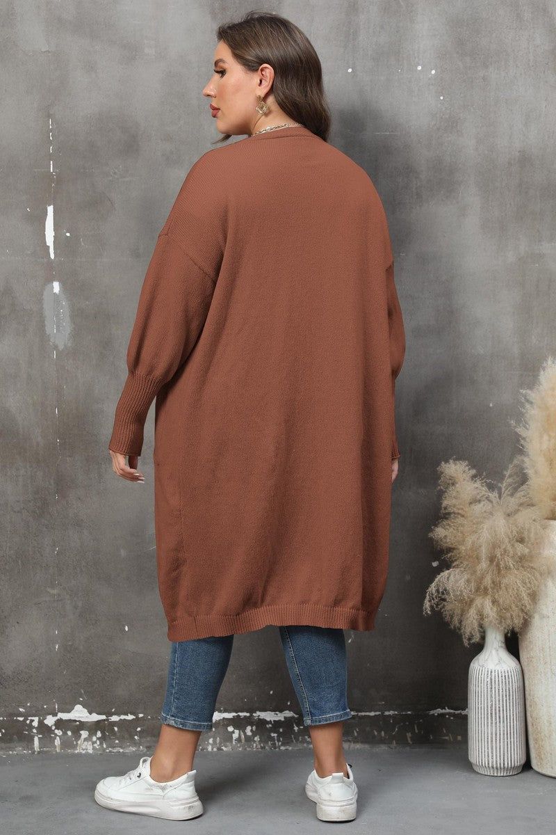 WOMEN PLUS SIZE OPEN FRONT KNIT CARDIGAN