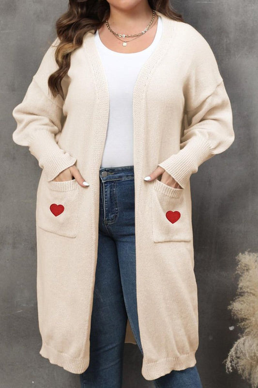 WOMEN HEART PRINTING POCKET KNIT CARDIGAN