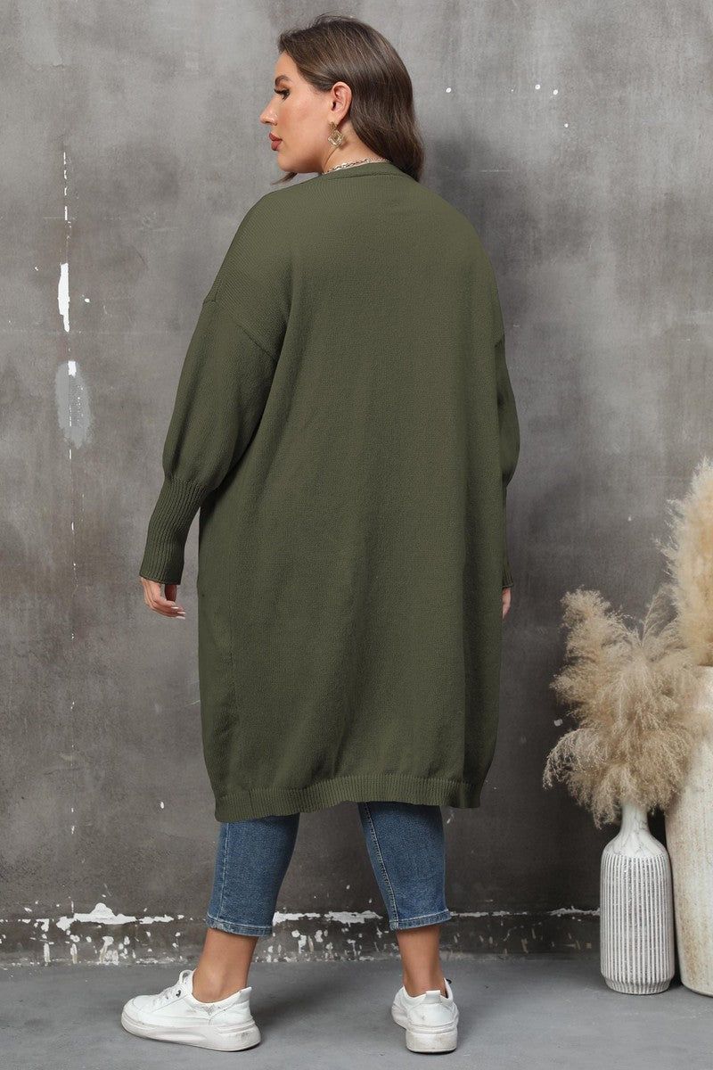 WOMEN HEART PRINTING POCKET KNIT CARDIGAN