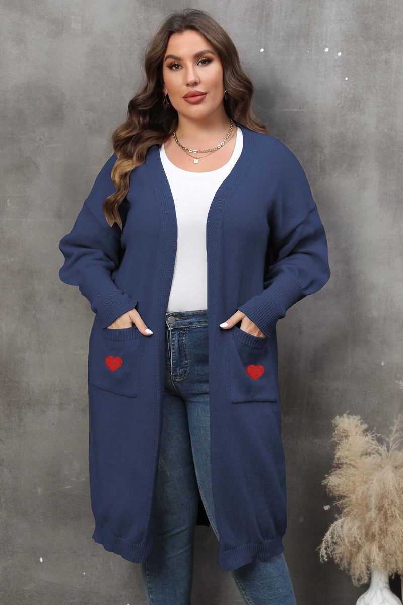 WOMEN HEART PRINTING POCKET KNIT CARDIGAN