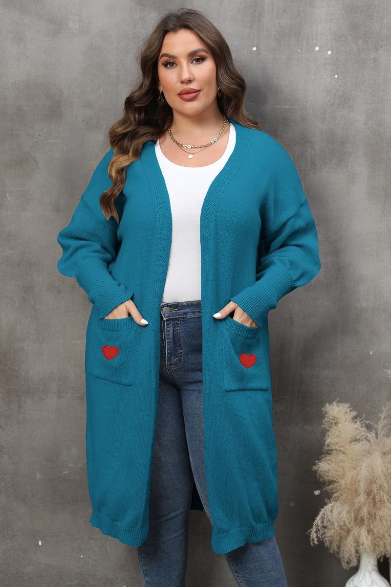 WOMEN HEART PRINTING POCKET KNIT CARDIGAN