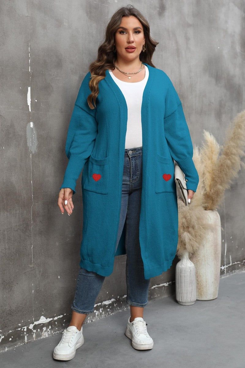 WOMEN HEART PRINTING POCKET KNIT CARDIGAN