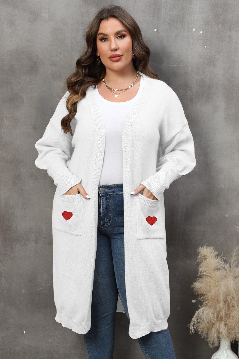 WOMEN HEART PRINTING POCKET KNIT CARDIGAN