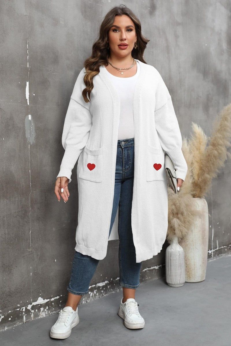 WOMEN HEART PRINTING POCKET KNIT CARDIGAN