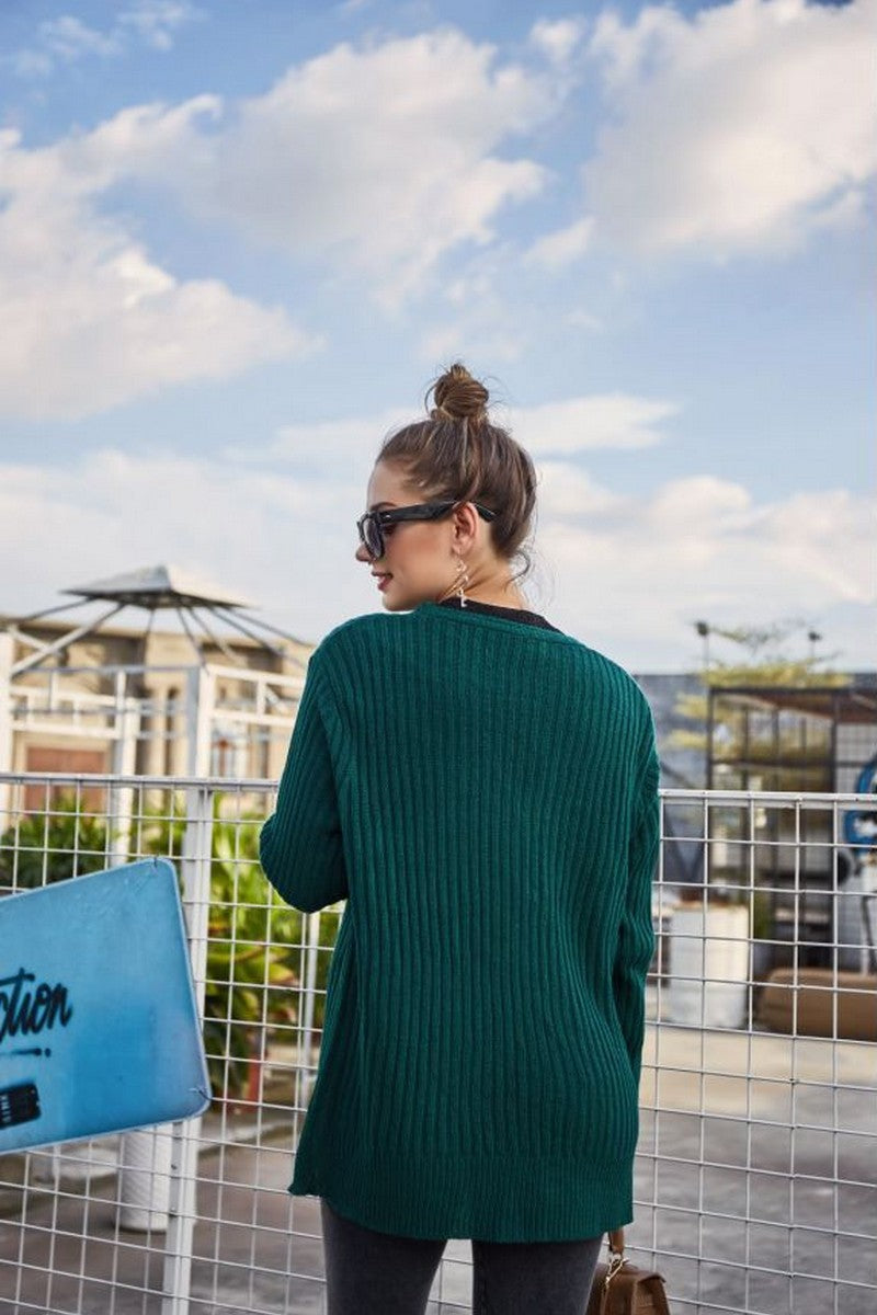 WOMEN BUTTON CLOSURE LONG SLEEVE KNIT CARDIGAN