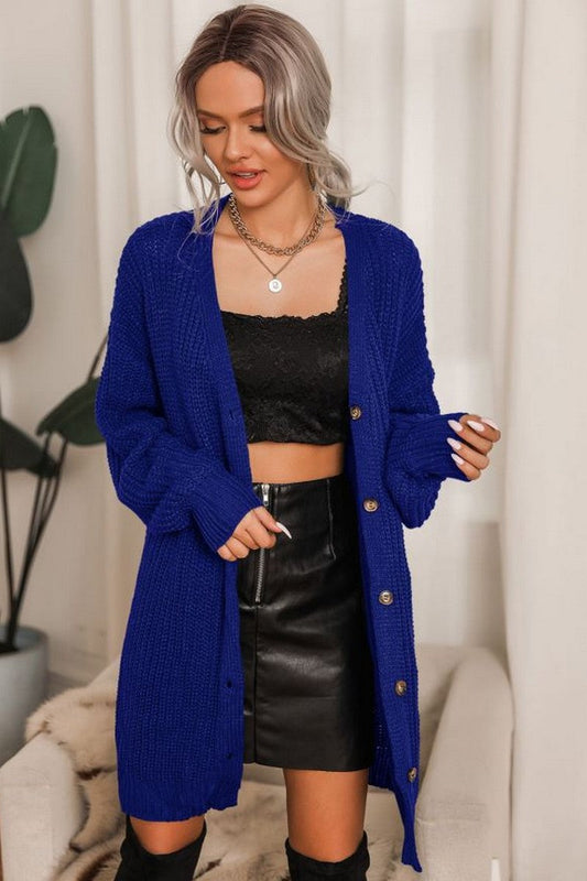 WOMEN CROCHET KNITTED KNEE LENGTH COZY CARDIGAN