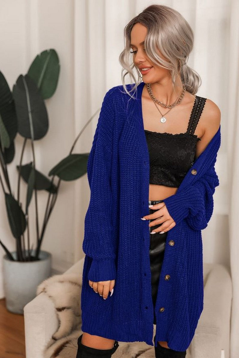 WOMEN CROCHET KNITTED KNEE LENGTH COZY CARDIGAN