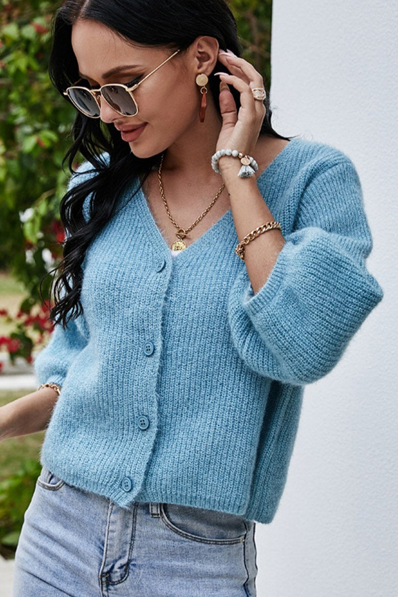 WOMEN LOOSE FIT PLUSH FURRY BUTTON DOWN CARDIGAN