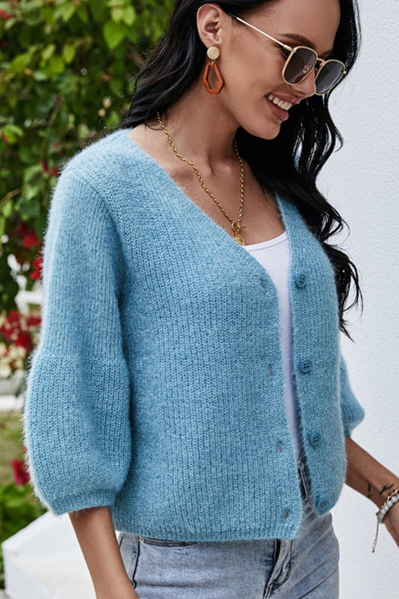 WOMEN LOOSE FIT PLUSH FURRY BUTTON DOWN CARDIGAN