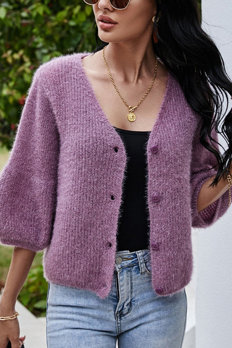 WOMEN LOOSE FIT PLUSH FURRY BUTTON DOWN CARDIGAN