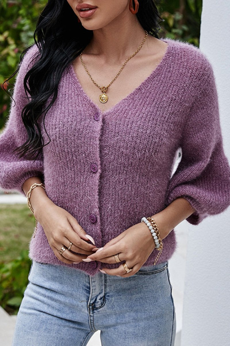 WOMEN LOOSE FIT PLUSH FURRY BUTTON DOWN CARDIGAN