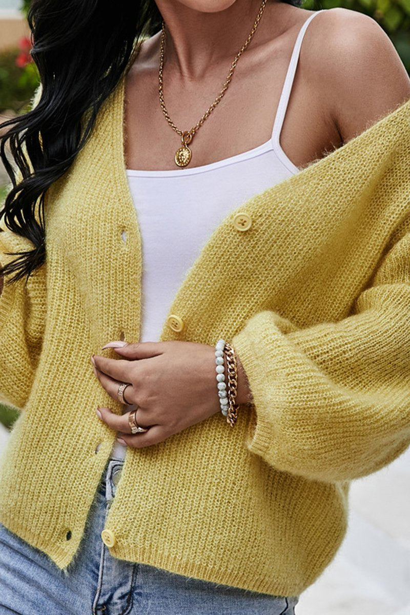 WOMEN LOOSE FIT PLUSH FURRY BUTTON DOWN CARDIGAN