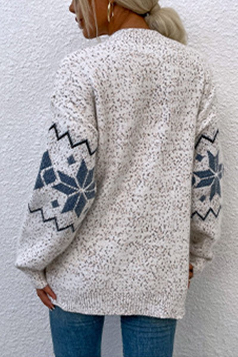 WOMEN WINTER SNOWFLAKE PRINTING BUTTONED CARDIGAN