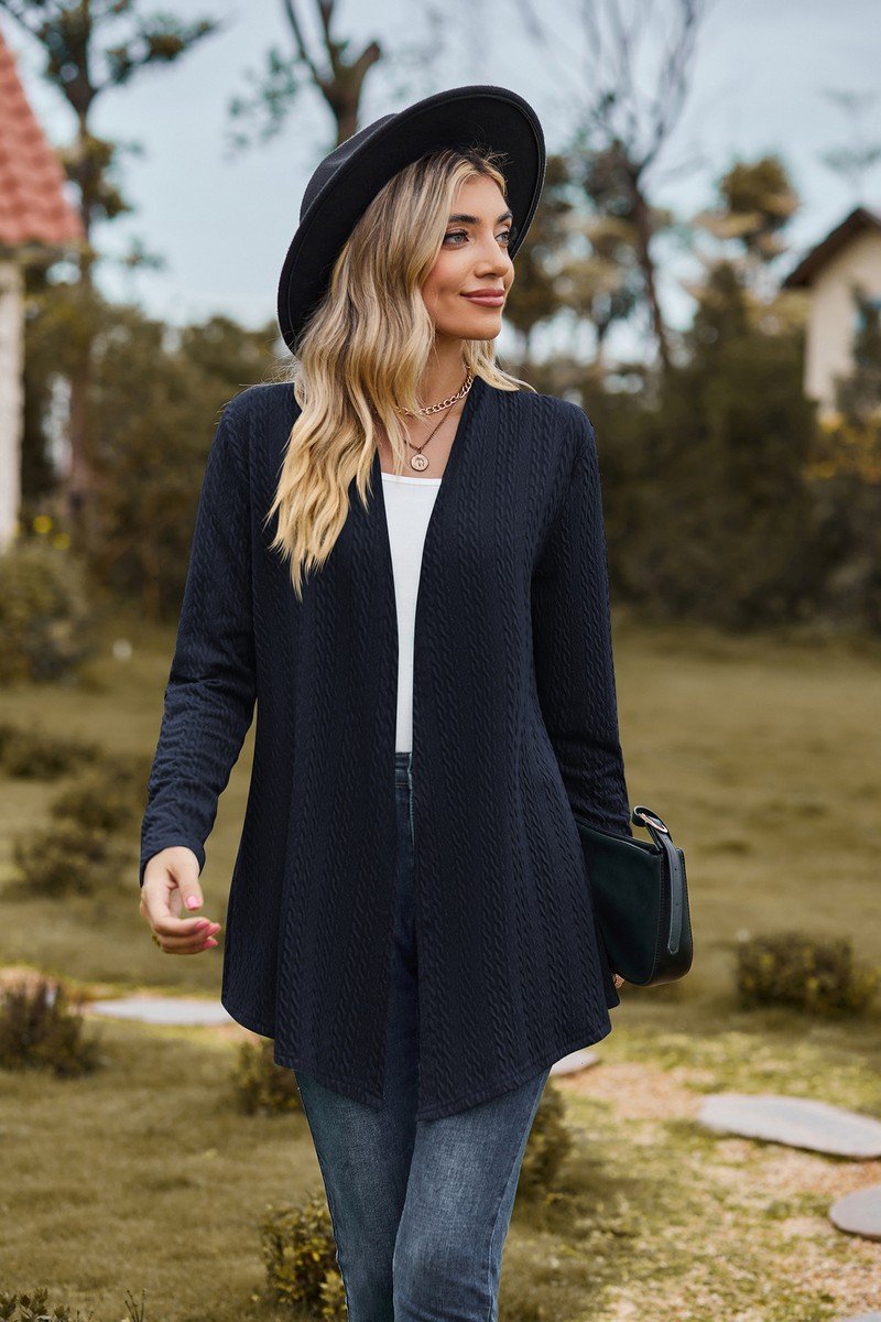 WOMEN TWIST STITCHED OPEN FRONT MIDI CARDIGAN