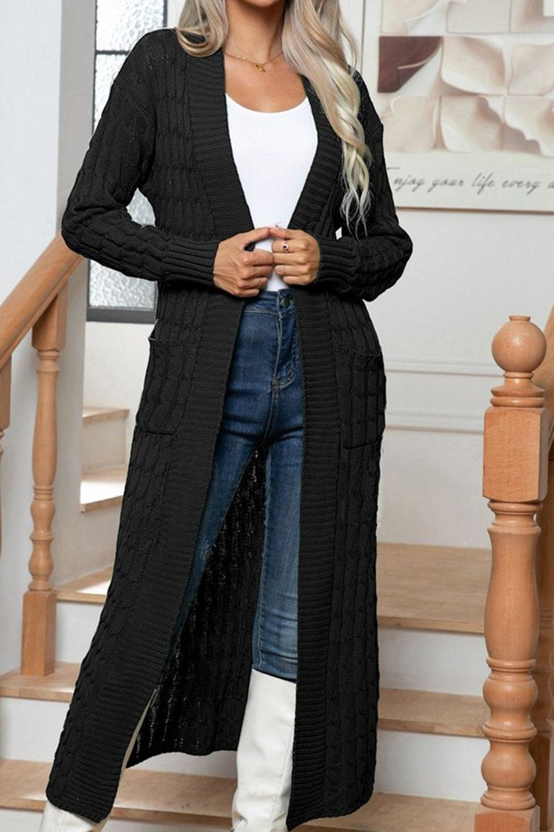 WOMEN CHUNKY CABLE KNITTED LONG LENGTH CARDIGAN