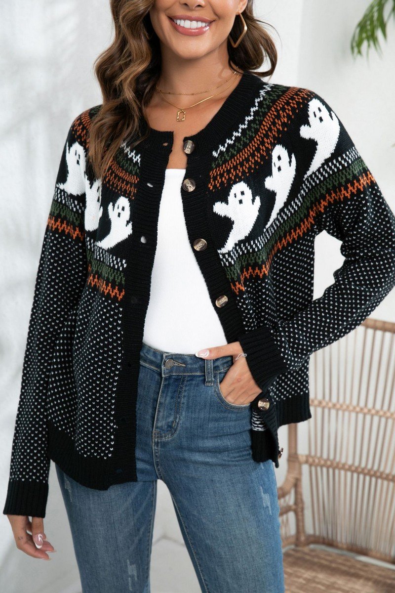 WOMEN HALLOWEEN VINTAGE LONG SLEEVE KNIT CARDIGAN