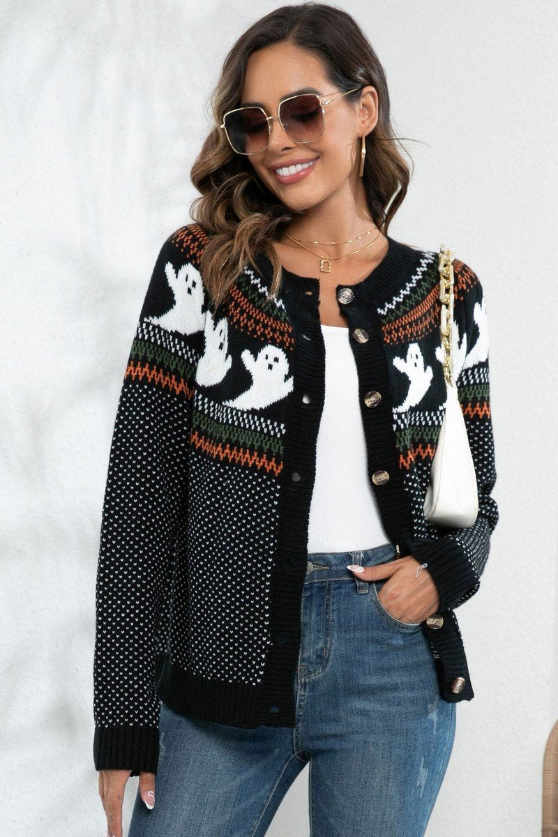 WOMEN HALLOWEEN VINTAGE LONG SLEEVE KNIT CARDIGAN
