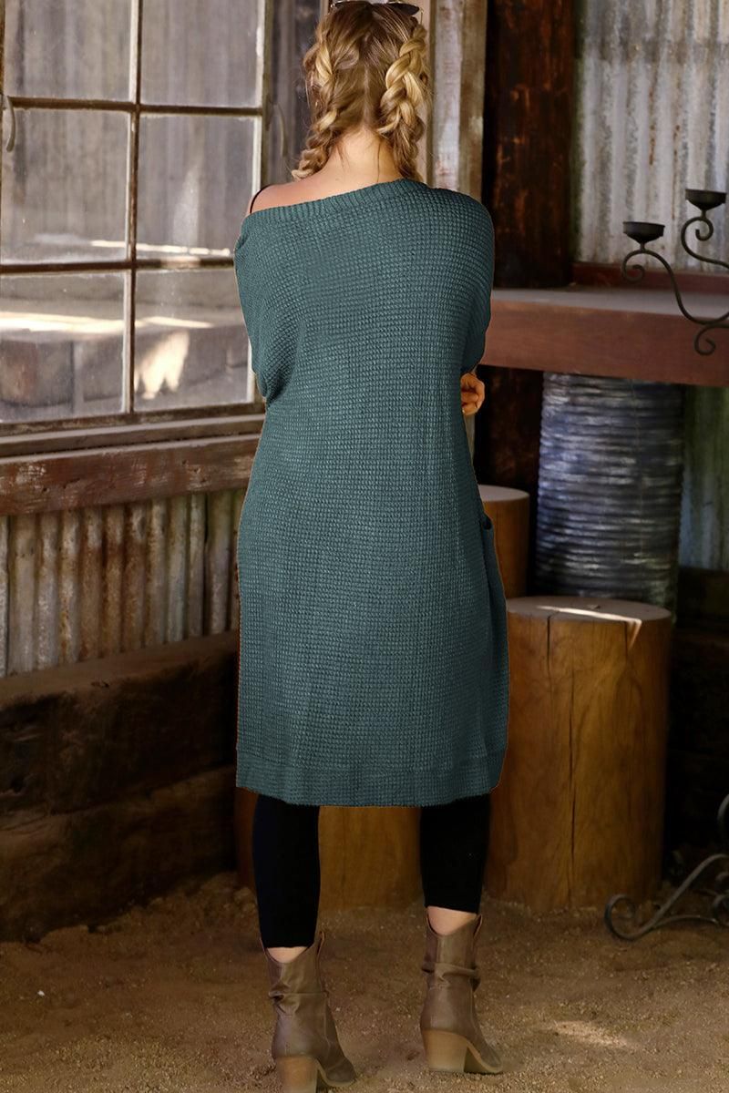 WAFFLE KNIT CARDIGAN WITH POCKETS - Doublju